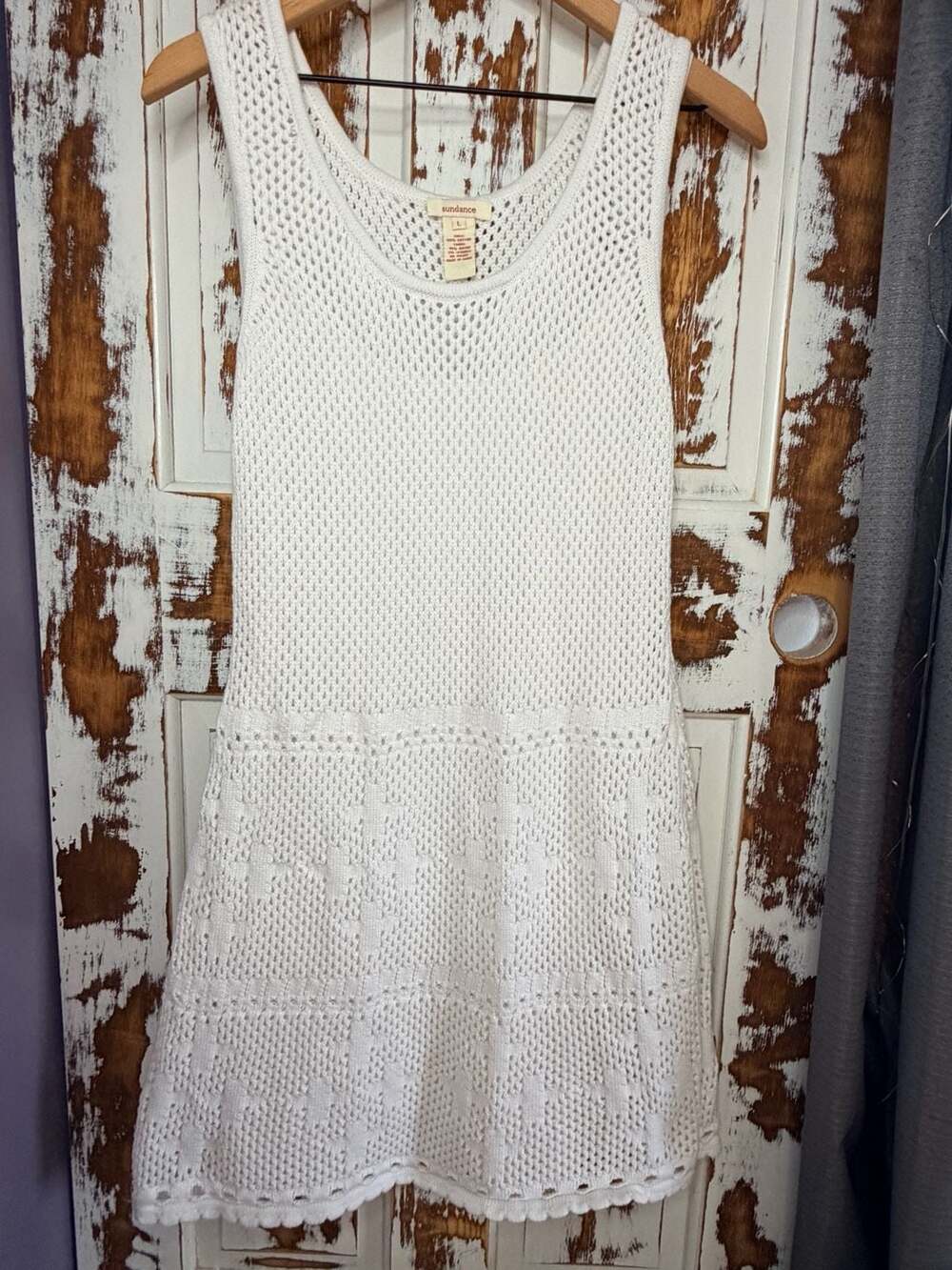 Sundance Sleeveless Crochet Mini Dress Size L White Cotton Resortwear Boho